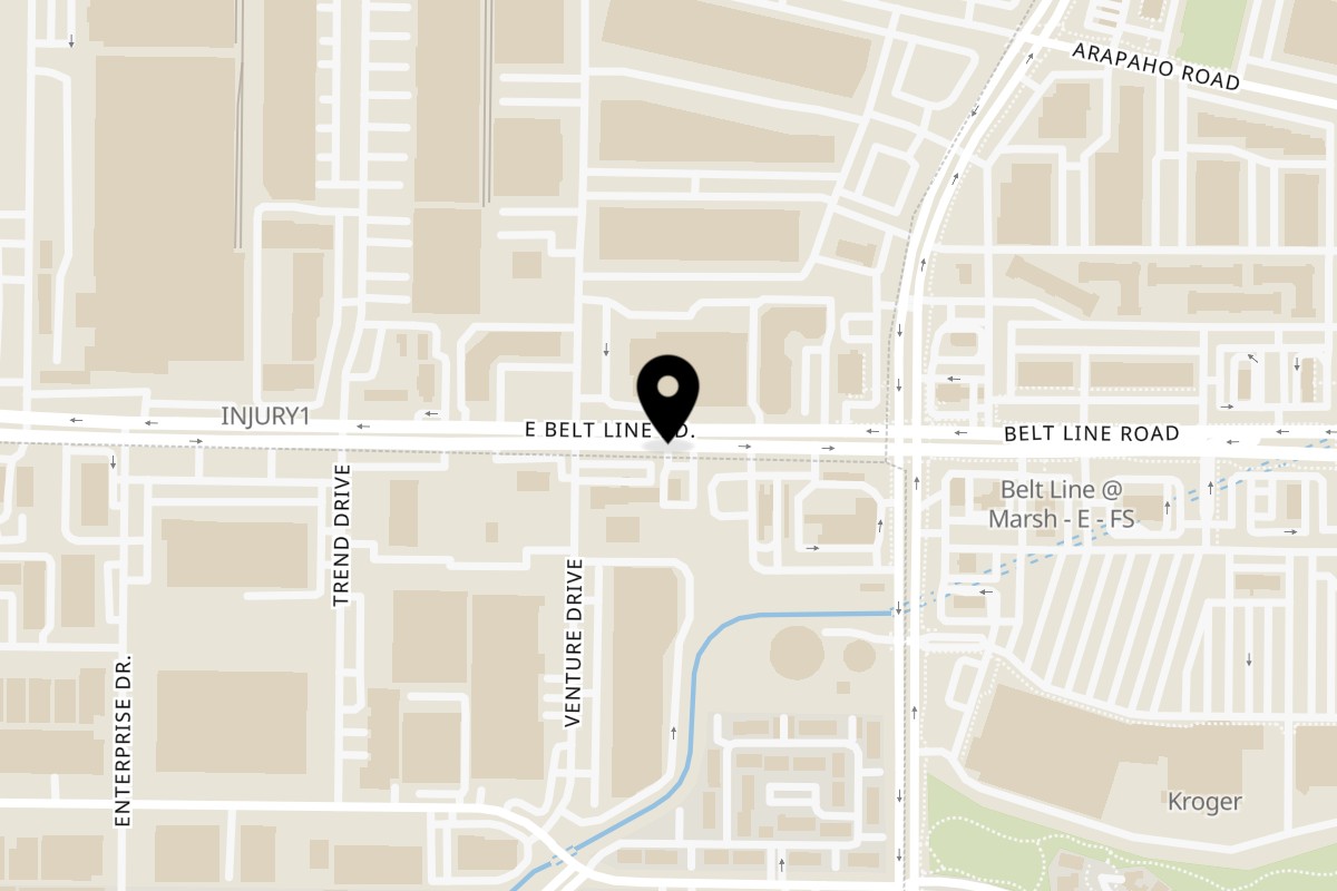 Map showing the location of Pete's Cafe Farmers Branch on 3610 Belt Line Rd in Farmers Branch